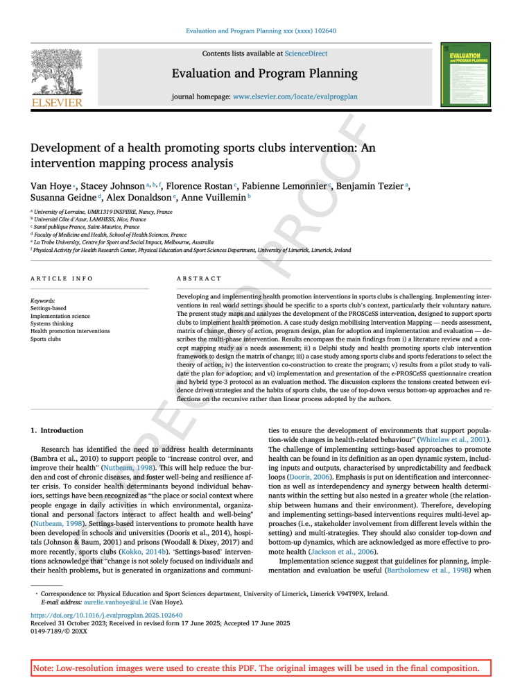 Development of a health promoting sports clubs intervention: an intervention mapping process analysis